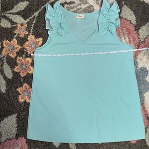 BiBi Aqua Ruffle Sleeveless Blouse Medium